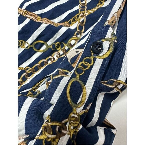 Marquis Women’s Blouse Size S Blue Brown Chain Pattern Button Down Long Sleeve - Picture 13 of 14